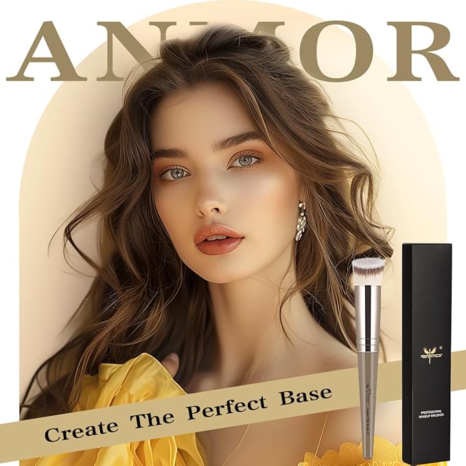 Anmor Angled Kabuki Brush, Professional Angled Foundation Makeup Brush, Perfect for liquid, Cream and powder Face Makeup, Luxurious Soft Synthetic Fibers