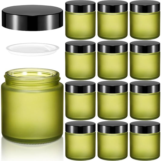 Norme 12 Pcs 4 oz Glass Jars with Lids Leakproof Round Airtight Empty Cosmetic Jars with Inner Liners Lid for Storing Lotions Powder Ointments Candle Making Tins (Pea Green)