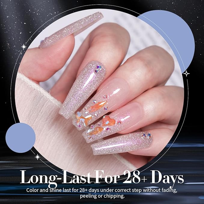 Born Pretty Reflective Glitter Gel Polish Christmas Gold Silver Glitter Sparkly Shiny Disco DJ LED Gel Nail Polish Nail Varnish 6PCS 7ML