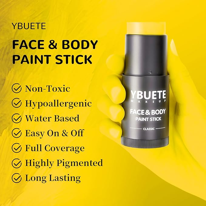 Yellow Face Body Painting Stick, Professional Full-coverage Cream Yellow Face Paint for Halloween SFX Makeup Clown Costume Party, Washable Bright Eye Cheek Art Stick for Adult Festival Carnival