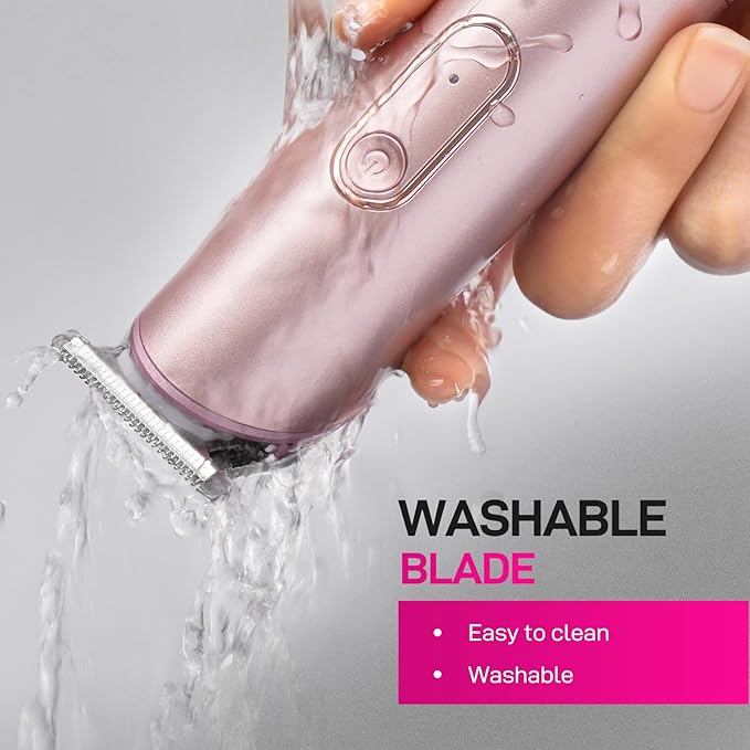 PRITECH Bikini Trimmer for Women - Rechargeable Pubic Hair Trimmer for Sensitive Skin, Wet & Dry Use, Pain-Free Electric Razor&Shaver with Standing Recharge Dock, Ideal Gift for Women, Rose Gold