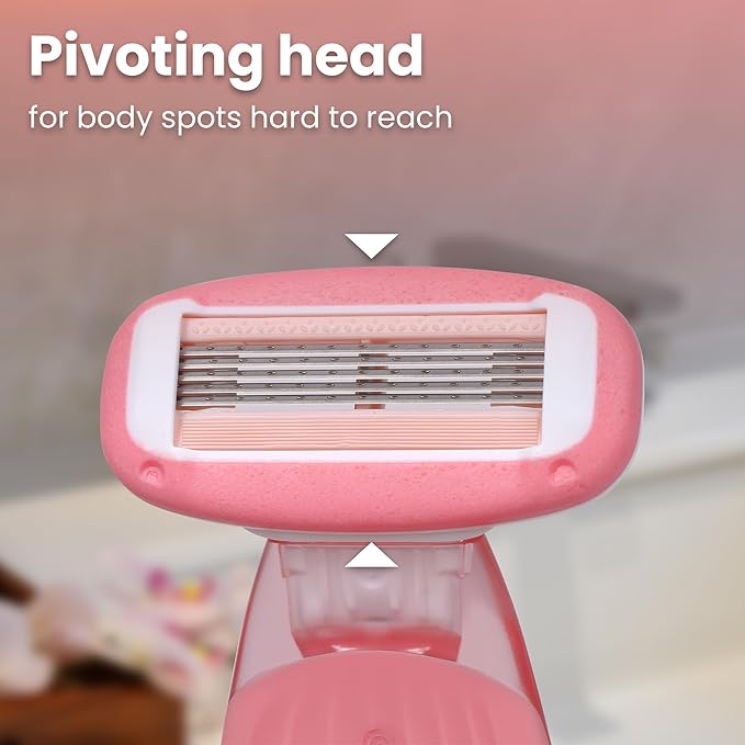 Women Razors for Sensitive Skin, Travel Razors Shaving Kit Essential - 5-Blade for Sensitive Skin - Bikini, Legs, Underarms - 1 Handle & 3 Refill Cartridges - Pink