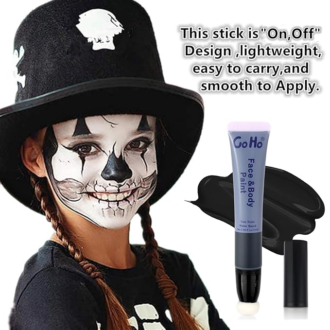 Go Ho Black Face Paint Stick,Water Based Cream Black Body Paint Washable,Highly Pigmented,Smooth and Safe for Skin,Halloween Cosplay SFX Skeleton Zombie Goth Makeup