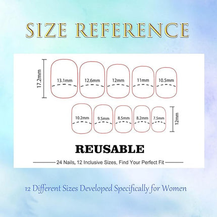 Short Press on Nails Square Fake Nails Black Leopard Print Acrylic Full Cover False Nails Press ons Glossy Blue Rose Red Glue on Nails Artificial Nails Short Stick on Nails for Women Girls 24 Pcs