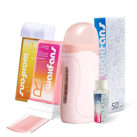 Roll-on Waxing Kit for Hair Removal - At-Home Wax Warmer, Easy Rolling Applicator for Women, Honey & Rose Fragrance