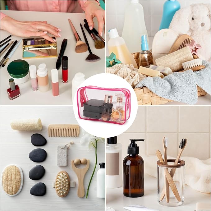 Tbestmax 20 Pack Clear Cosmetic Bags Makeup Bags Portable Waterproof Travel Toiletry Bags Organizer Rose Red, 7.5"x 4.8"x 2.3"