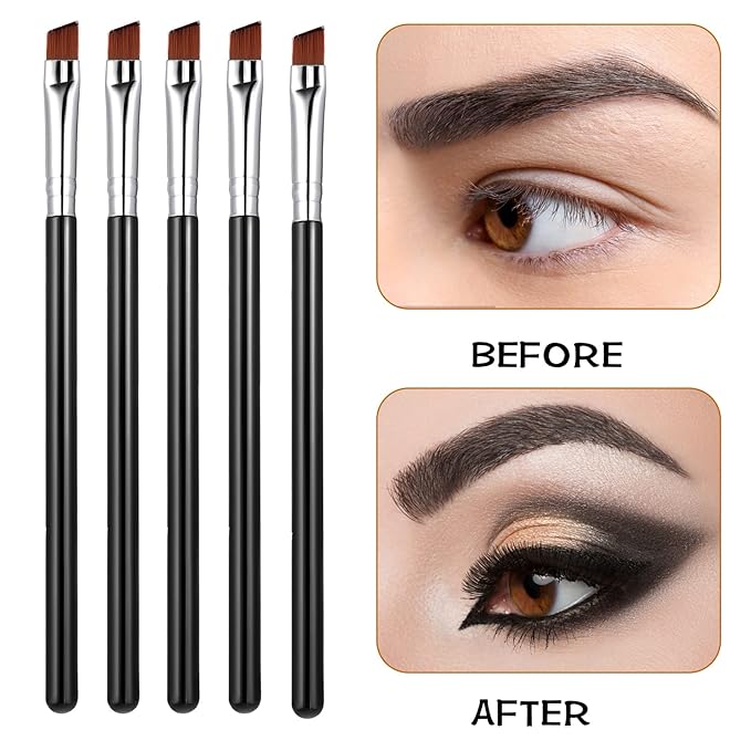 5Pcs Angled Eyeliner Brush, Fine Slanted Flat Angle Eye Liner Eyebrow Brush Eye Makeup Brush Soft Fibers Synthetic Bristles Eye Makeup Tool