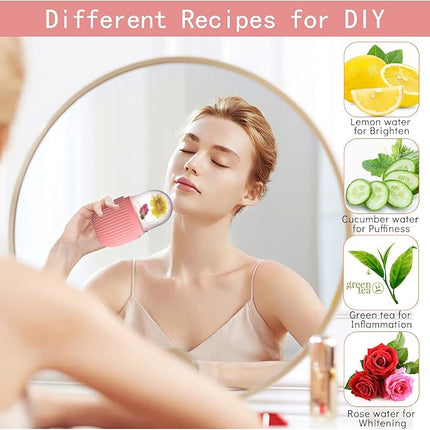 XHJRI Ice Cube Roller Massager for Face, Eyes and Neck Naturally Conditioning and Skin Care,De-Puff Eye Bags,Reduce Migraine Pain,Reusable Massage Silicone Ice Mold (Pink)