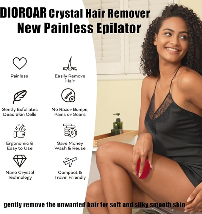 Crystal Hair Eraser,Upgrade Crystal Hair Remover,Physical Nano Glass Hair Removal Device,Painless Epilator and Exfoliator Without Shaver for Quick Soft Silky Skin(Red)