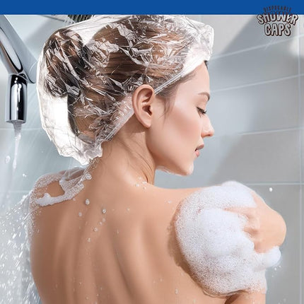 LEOBRO 100PCS Disposable Shower Caps, Shower Caps for Women Disposable, Clear Plastic Shower Cap, Plastic Hair Caps for Hair Treatment, Regular Size 17.3 INCH