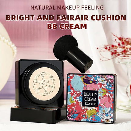 NUIBO 2PCS Air Cushion CC Cream Mushroom Head, Moisturizing Concealer Makeup Base, Primer Liquid Foundation Long Lasting with Two Mushroom Makeup Sponges【2 X Ivory】
