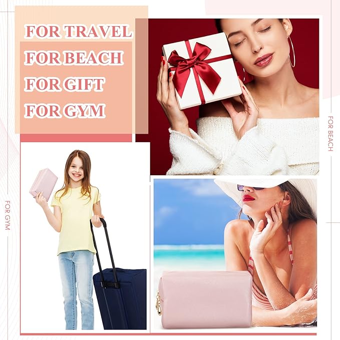 Kigeli 15 Pcs Aesthetic Makeup Bags PU Leather Cosmetic Pouches Waterproof Plain Toiletry Bags Makeup Pouches Bulk for Women Party Gift Travel Storage Organizer(Rose Gold)