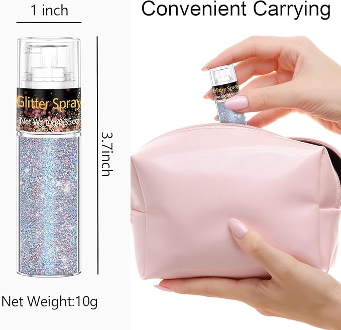 Hair and Body Glitter Spray, 1PC Glint-Rainbow Glitter Hairspray Dry Powder Makeup for Clothes, Festival Rave Prom Loose Sparkle Powder,Holographic Ultra Fine Resin Glitters for Crafts (Glint-Rainbow)