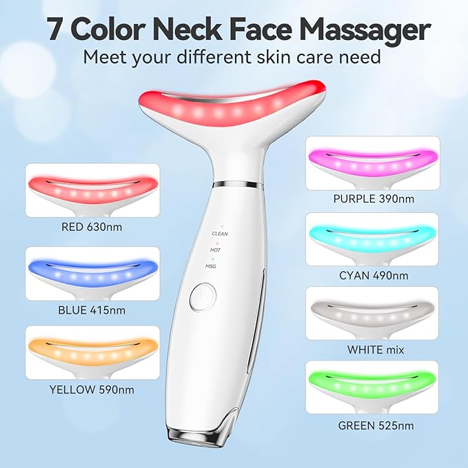 7 Color Neck Face Massager Tool, Facial Massager for Skin Care at Home, Face Sculpting Tool with Thermals, Vibration (White)