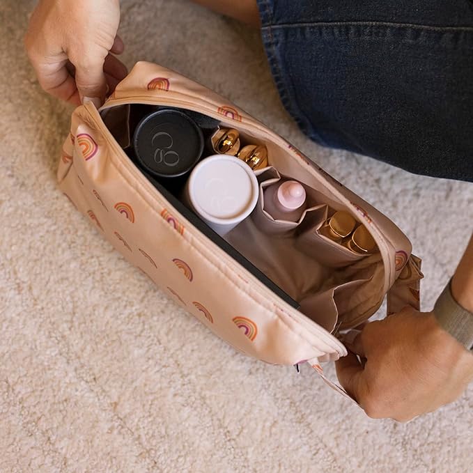 Tiny Twinkle Portable Waterproof Makeup Bag | Travel-Friendly Cosmetic Organizer with Convenient Carry Handle | Spacious Interior, and Secure Zipper Closure (Boho Rainbow)