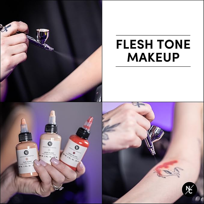 Flesh Tone Alcohol Airbrush Paints - 2 fl oz, Skin Safe, Quick Dry, Waterproof, Sweatproof, Transferproof Liquid Makeup for Tattoo Cover-Up, Bodypainting, FX Makeup - Vein Tone
