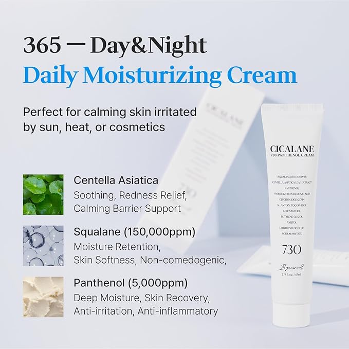 Cica Face Moisturizer with Pro-Vitamin B5 – Daily Hydrating Cream for Dry and Delicate Skin – With Panthenol, Squalane & Glycerin – Lightweight Skin Barrier Support, Day & Night, 2.2 Fl Oz.