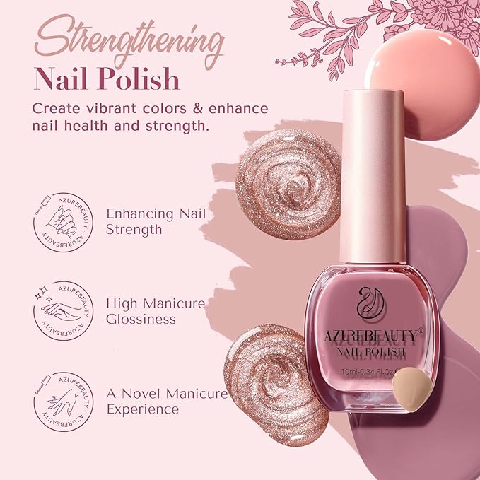 AZUREBEAUTY Pink Shades Nude Coral Champagne Glitter 8 Colors Nail Polish Set, Quick-Dry Perfect for Women Elegant Manicure Nail Art DIY Salon 10ml