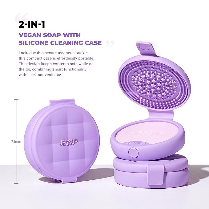 Jessup Makeup Brush Cleaner Mat Silicone with 2pcs Solid Soap, Portable Cleaning Tool for Cleaning Makeup Sponges Brushes, A013