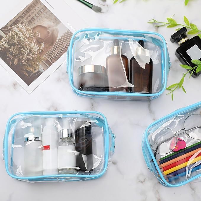 Weewooday 12 Pieces Clear Makeup Bags Cosmetic Storage Bags PVC Zipper Pouches Travel Waterproof Makeup Plastic Case for Women Organizing Toiletries Traveling Bathroom(Medium,Blue)