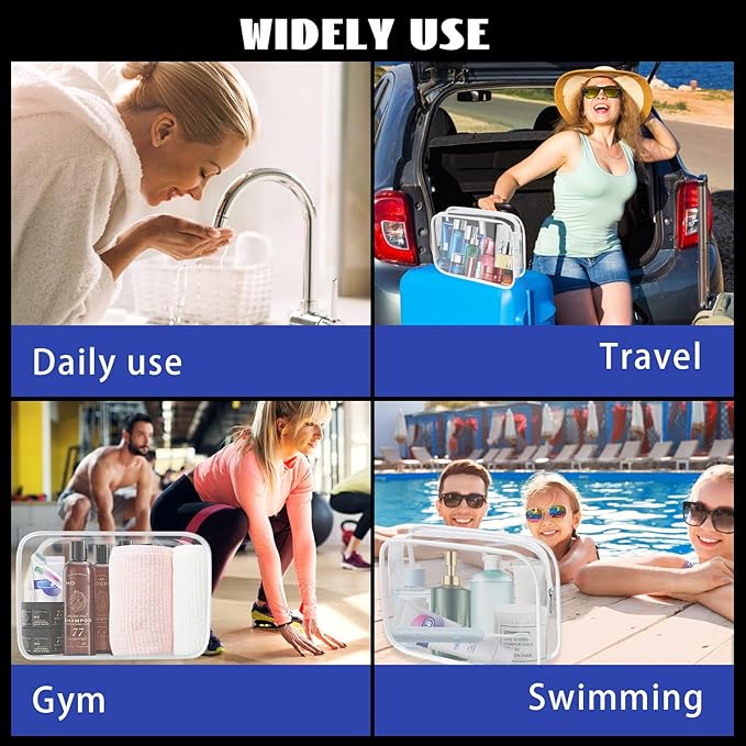 16 Pack Waterproof Cosmetic Bag TSA Approved Toiletry Bag, Portable Travel Pouch with Zipper, Vinyl Plastic Organizer Storage for Men and Women (Black-L)