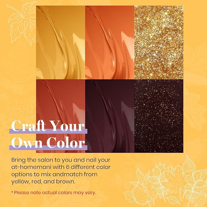 Beetles Fall Gel Nail Polish Set, 6 Colors Burgundy Red Brown Yellow Orange Glitter Gel Nail Polish Soak Off UV Nail Art Design Manicure Gifts for Women