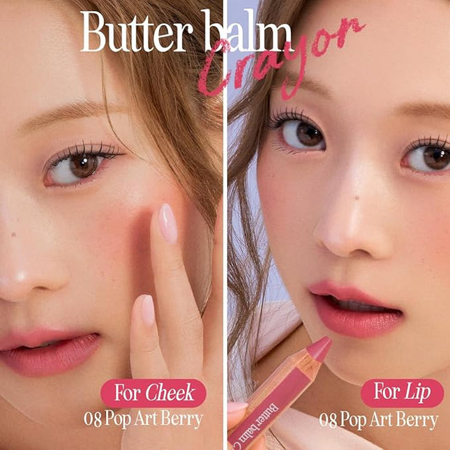 CLIO Butter Balm Crayon, 2-in-1 Lip and Cheek Tint, Buildable Lightweight Cream Blush, Crayon Lipstick Makeup (005 GALLERY BROWN, One Size)