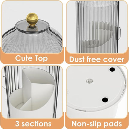 Makeup Brush Holder with Lid 360 Rotating Clear Dustproof Make Up Organizers for Vanity Bathroom Countertop, Gray