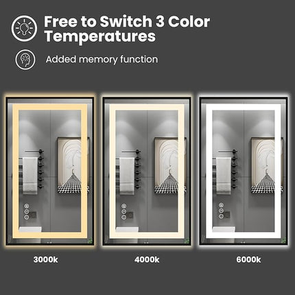 Amorho 32"x 32" LED Bathroom Mirror with Black Frame, Front Light and Backlit, Stepless Dimmable, Anti-Fog, Shatter-Proof, Memory, 3 Colors, Double LED Vanity Mirror
