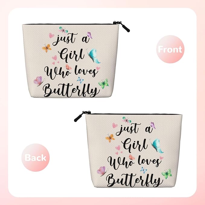 MOLAIGIN Just A Girl Who Love Butterfly Cosmetic Bag For Women, Travel Makeup Bag, Toiletry Zipper Bag, Large Capacity Aesthetic Cases