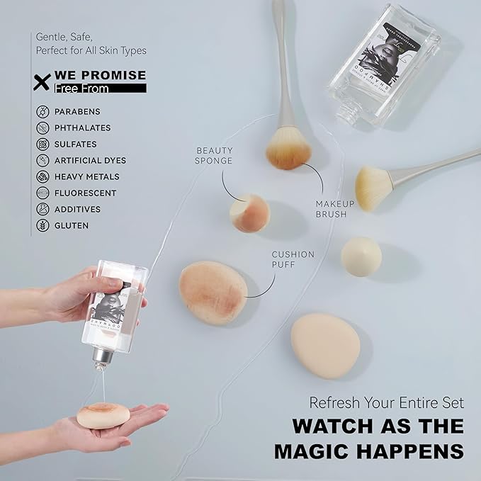 Makeup Brush Cleaner with Silicone Mat, Tea Tree Oil, Shampoo for Sponges & Puffs, Deep Cleaning, Antibacterial, Conditions Bristles, Gentle, Vegan & Cruelty-Free, 6.76 fl.oz