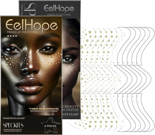 12 Count Makeup Patches,Face Glitter Speckles Patches,Glitter Freckles Face Tattoo, Sparkle Makeup Patches,Glow Up Makeup Patches for Women - Cosmetic Glitter for Face(6 PCS Gold +6 PCS Sliver)
