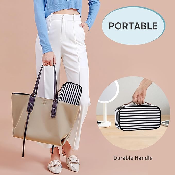 OCHEAL Small Cosmetic Bag,Portable Cute Travel Makeup Bag for Women and girls Makeup Brush Organizer cosmetics Pouch Bags-Black/White Stripes