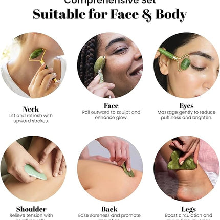 ROSELYNBOUTIQUE Gua Sha Facial Tools & Jade Roller Original Face Massager for Puffiness Wrinkless Skin Care Routine - Self Care Gift for Men Women