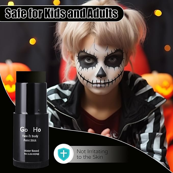 Go Ho Black Face Paint,Easily Washable Formula Face Body Paint Stick,Non-toxic Full-coverage Cream Black Body Paint for Adults Children Halloween Cosplay SFX Skeleton Goths Makeup