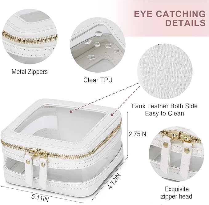 Pinkmik Small Makeup Bag Clear Mini Cosmetic Makeup Case & Toiletry Bag with Zipper Women's Purse Organizer & Car Essentials (White, MINI-2)