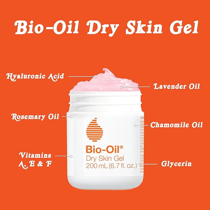 Bio-Oil Dry Skin Gel, Face and Body Moisturizer, Fast Absorbing Hydration, with Soothing Emollients and Vitamin B3, Non-Comedogenic, 6.7 Oz