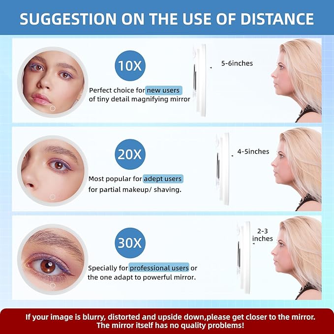 20X Magnifying Mirror with Light, Rechargeable 3 Colors Dimming Lighted Magnifying Mirror with 3 Suction Cups and 360° Stand, 6" Large Travel Tabletop Magnified Makeup Mirror with Tweezers & Scissors