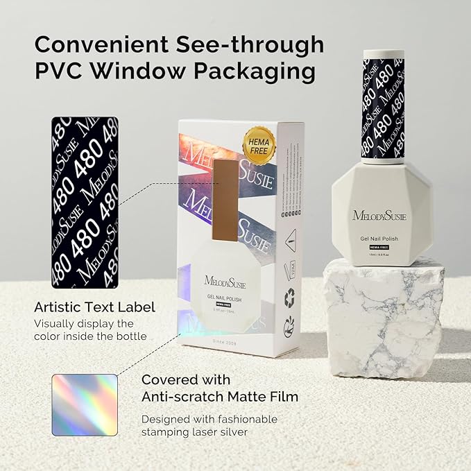 MelodySusie Hema Free Gel Nail Polish, 0.5 Fl Oz Thick Black Gel Polish, Non Toxic, Long Lasting, Soak Off UV Nail Polish, Manicure Nail Design Salon DIY Nail Art at Home 480