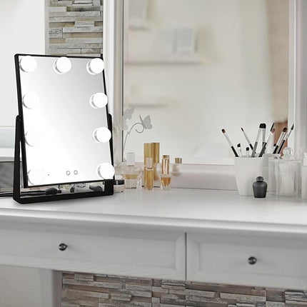 JERDON Lighted Vanity Makeup Mirror with Large Dimmable Bulbs and 3-Color Lighting - Model JHW100B