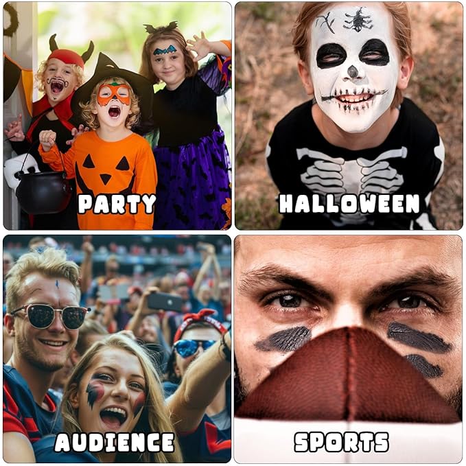 Bowitzki Face Paint Sticks 12 Colors Eye Black Face Painting Crayons Kit Twistable Marker Temporary Hair Color Dye Party Body Makeup Belly Painting Kids Adults With Box Halloween Football Christmas