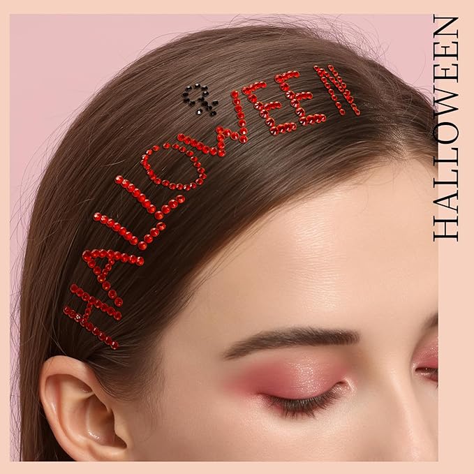 Teenitor Red and Black Face Gems Black Face Rhinestone Makeup Festival Face Jewels Red Stick On Gems, Self-Adhesive Rhinestone Set for Halloween Makeup