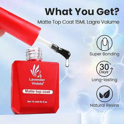 Lavender Violets Matte Gel Nail Polish Top Coat, 15ml Velvet Effect Gel Polish Top Soak Off for Winter DIY Nail Art Design Salon A100