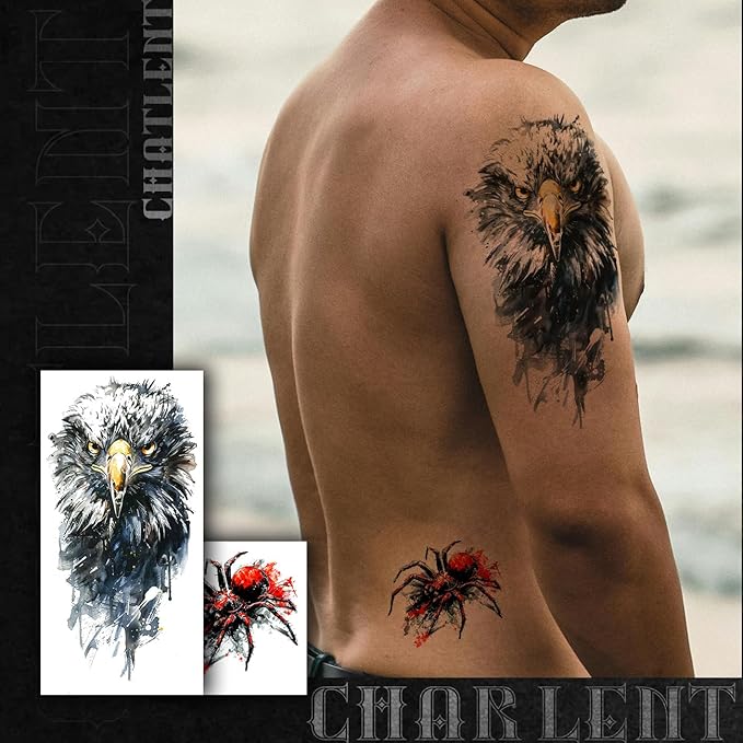 25 Sheets Beast Temporary Tattoos for Men Adult - 12 Sheets Sleeve Arm Watercolor Lion Wolf Fake Tattoos,13 Sheets Tiger Eagle Tattoos For Men