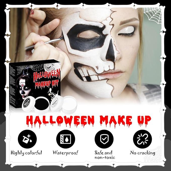 Halloween Face Paint - 12 Pcs Zombie Makeup Kit, Oil Based Black, White, Red Body Painting, Fake Blood Paste for Art, Cosplay, Dress Up Party