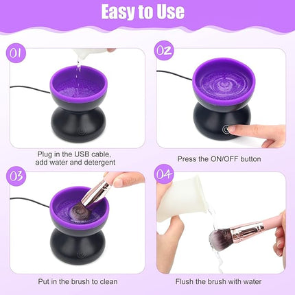 Electric Makeup Brush Cleaner, Luxiv Wash Makeup Brush Cleaner Machine Fit for All Size Automatic Spinner Dryer, Beauty Blender Washer (Black+Purple)