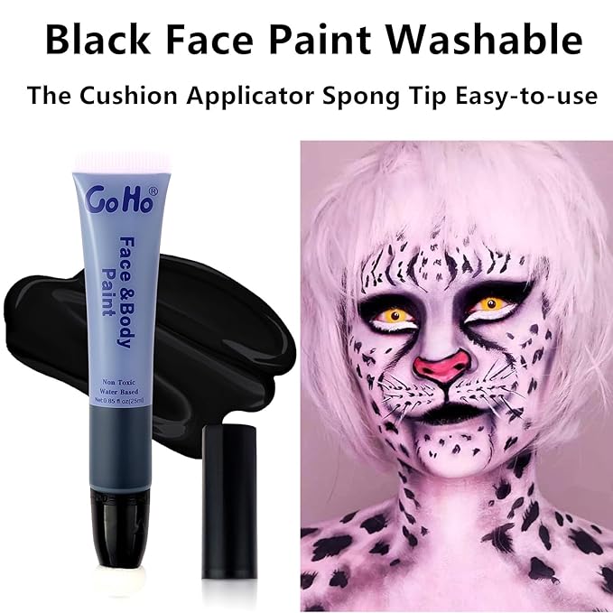Go Ho Black Face Paint Stick,Water Based Cream Black Body Paint Washable,Highly Pigmented,Smooth and Safe for Skin,Halloween Cosplay SFX Skeleton Zombie Goth Makeup
