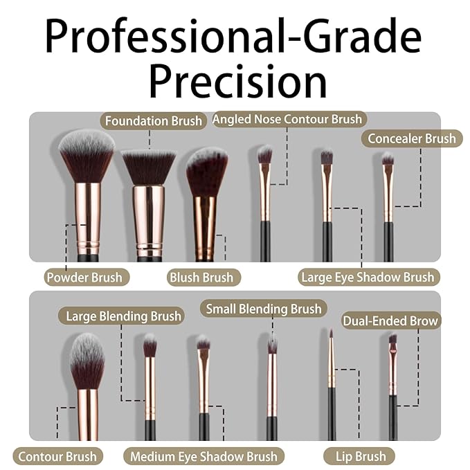 Makeup Brushes Set 12 Pcs Classic Black Makeup Brush Kit, Foundation Brush Eyeshadow Brush Powder Brush Kabuki Brush Blush Cosmetic Brushes With Case Travel Gift