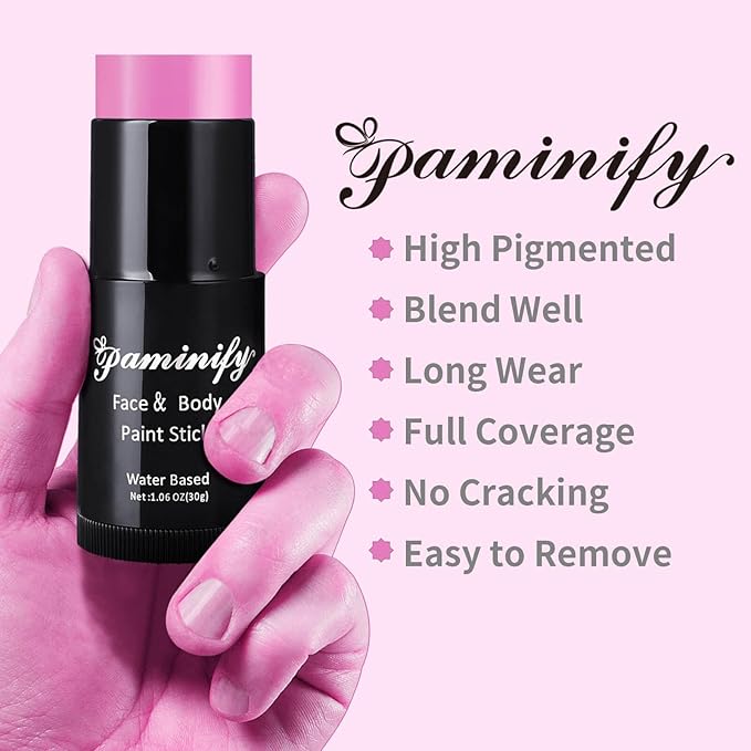 Pink Face Paint Stick,Water-Based Pink Body Paint Stick,Washable Full-Coverage Halloween Face Painting for Monster Lion Tiger Costume,Professional SFX Makeup for Cosplay ,1.06 OZ