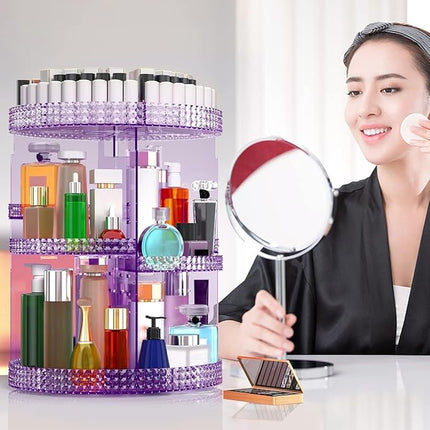 Makeup Organizer 360 Degree Rotating Cosmetic Storage Organizer, Acrylic Make Up Organizer, Large 7 Layers 360 Makeup Organizer, Fits Makeup Brushes, Lipsticks, Bathroom, Vanity, X-Large Purple